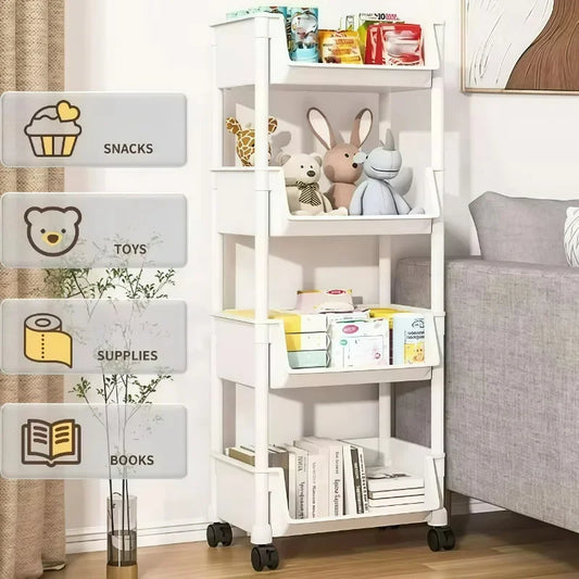 Trolley Storage Rack Mobile Bookshelf Organizer with Wheels Kitchen Bathroom Living Room Home Office Space Saving DIY Organizer
