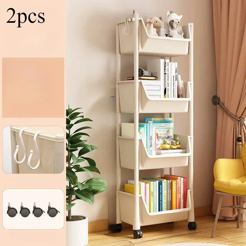 Trolley Storage Rack Mobile Bookshelf Organizer with Wheels Kitchen Bathroom Living Room Home Office Space Saving DIY Organizer