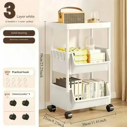 Trolley Storage Rack Mobile Bookshelf Organizer with Wheels Kitchen Bathroom Living Room Home Office Space Saving DIY Organizer