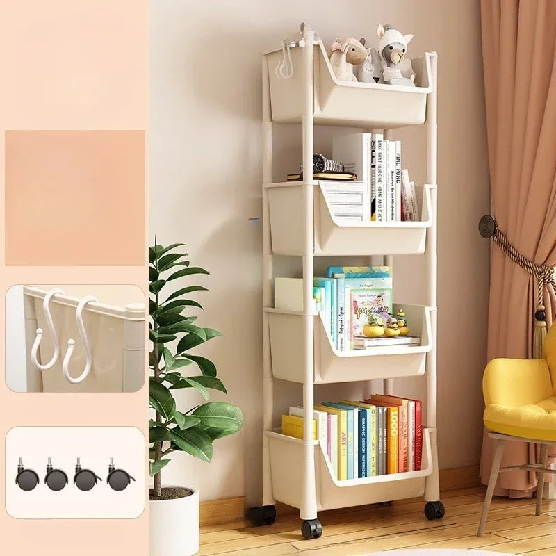 Trolley Storage Rack Mobile Bookshelf Organizer with Wheels Kitchen Bathroom Living Room Home Office Space Saving DIY Organizer