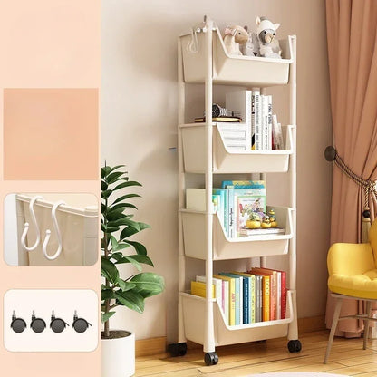 Trolley Storage Rack Mobile Bookshelf Organizer with Wheels Kitchen Bathroom Living Room Home Office Space Saving DIY Organizer