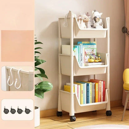 Trolley Storage Rack Mobile Bookshelf Organizer with Wheels Kitchen Bathroom Living Room Home Office Space Saving DIY Organizer