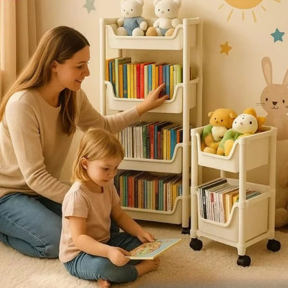 Trolley Storage Rack Mobile Bookshelf Organizer with Wheels Kitchen Bathroom Living Room Home Office Space Saving DIY Organizer