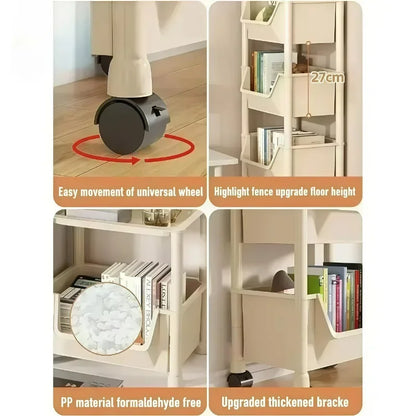 Trolley Storage Rack Mobile Bookshelf Organizer with Wheels Kitchen Bathroom Living Room Home Office Space Saving DIY Organizer
