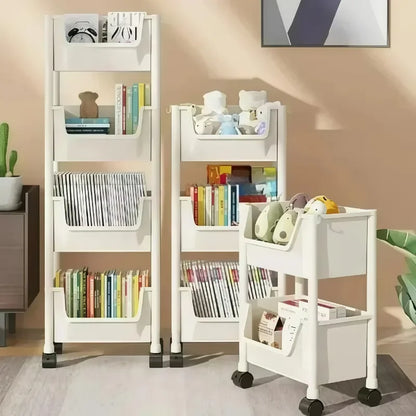 Trolley Storage Rack Mobile Bookshelf Organizer with Wheels Kitchen Bathroom Living Room Home Office Space Saving DIY Organizer